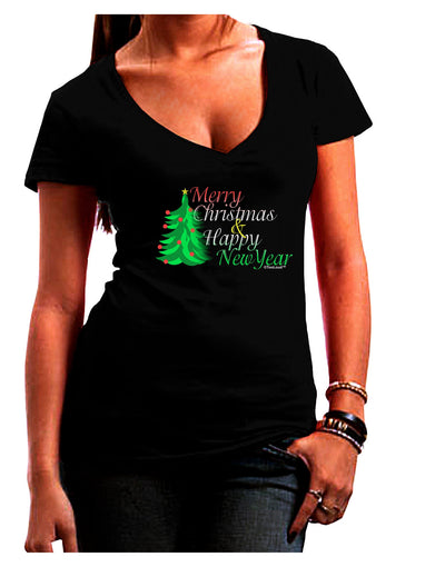 Merry Christmas & Happy New Year Juniors V-Neck Dark T-Shirt-Womens V-Neck T-Shirts-TooLoud-Black-Juniors Fitted Small-Davson Sales