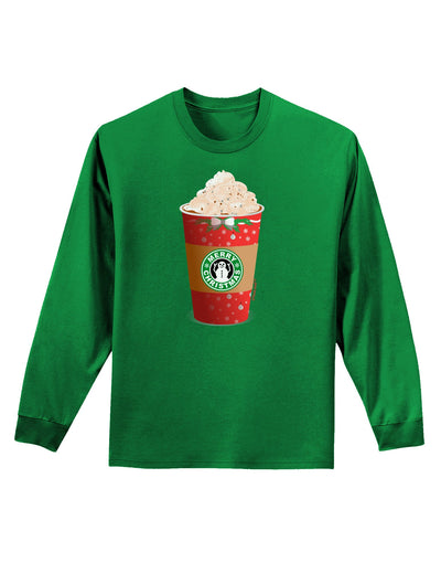 Merry Christmas Latte Cup Adult Long Sleeve Dark T-Shirt-TooLoud-Kelly-Green-Small-Davson Sales