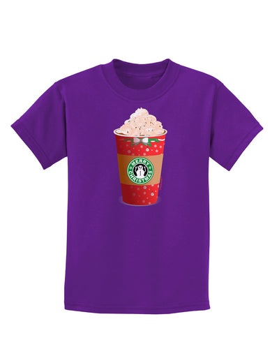 Merry Christmas Latte Cup Childrens Dark T-Shirt-Childrens T-Shirt-TooLoud-Purple-X-Small-Davson Sales