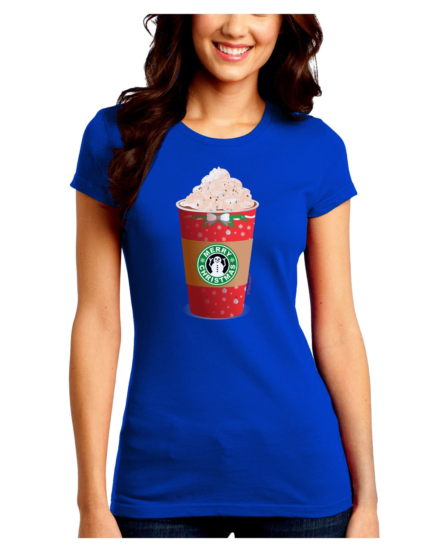 Merry Christmas Latte Cup Juniors Petite Crew Dark T-Shirt-T-Shirts Juniors Tops-TooLoud-Royal-Blue-Juniors Fitted Small-Davson Sales