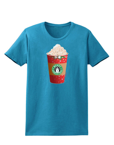 Merry Christmas Latte Cup Womens Dark T-Shirt-TooLoud-Turquoise-X-Small-Davson Sales