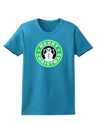 Merry Christmas Latte Logo Womens Dark T-Shirt-TooLoud-Turquoise-X-Small-Davson Sales