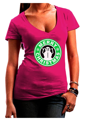 Merry Christmas Latte Logo Womens V-Neck Dark T-Shirt-Womens V-Neck T-Shirts-TooLoud-Hot-Pink-Juniors Fitted Small-Davson Sales