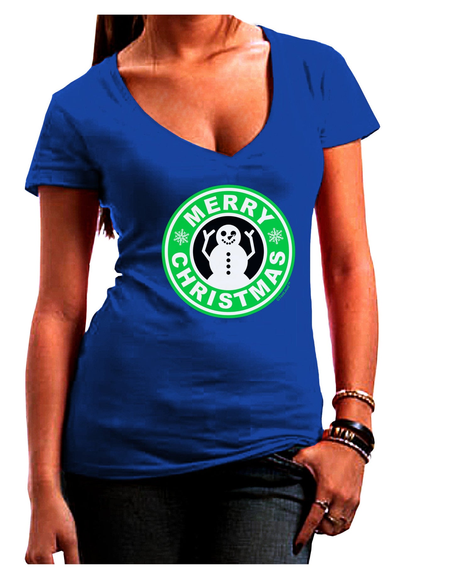 Merry Christmas Latte Logo Womens V-Neck Dark T-Shirt-Womens V-Neck T-Shirts-TooLoud-Royal-Blue-Juniors Fitted Small-Davson Sales