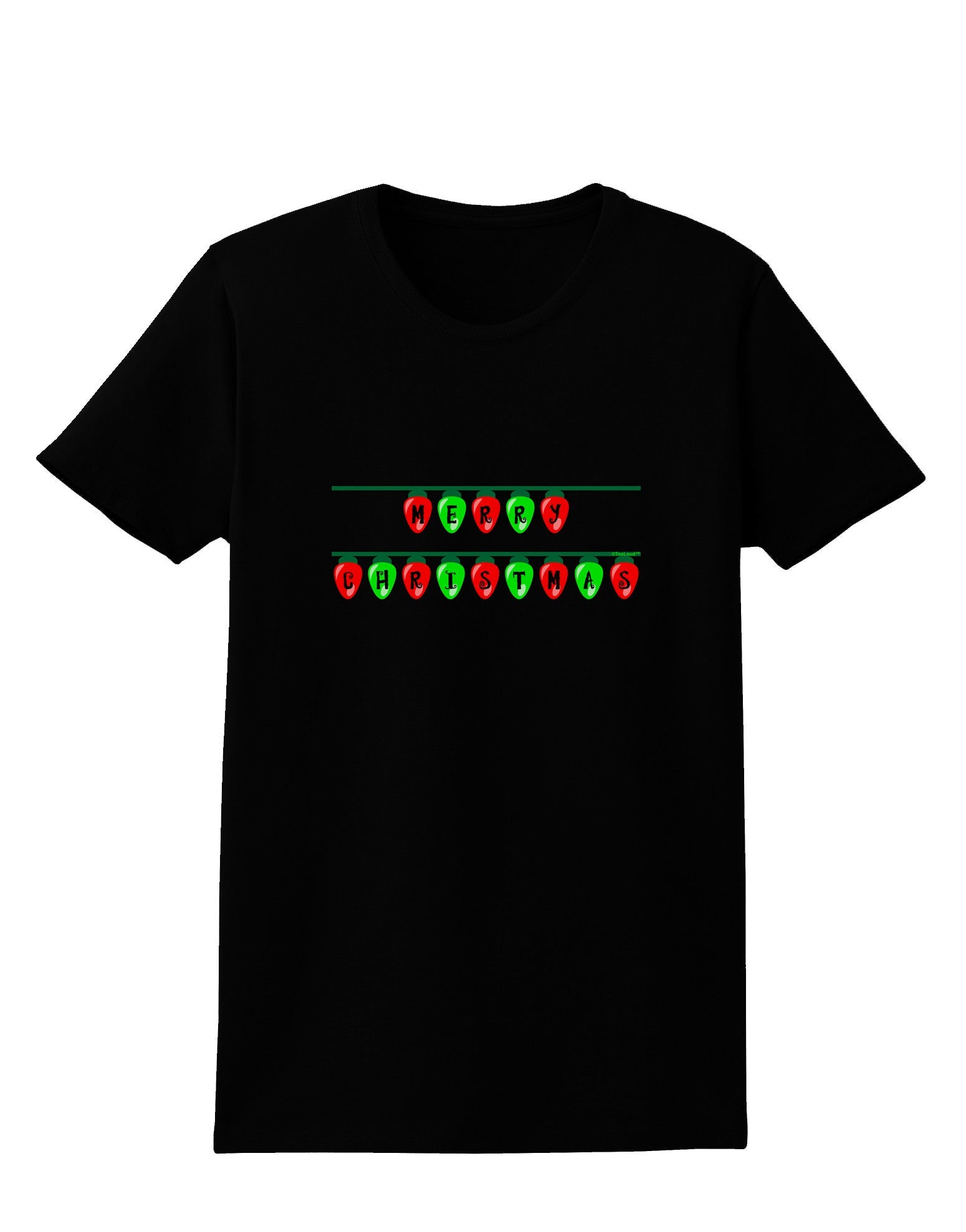 Merry Christmas Lights Red and Green Womens Dark T-Shirt-TooLoud-Black-X-Small-Davson Sales