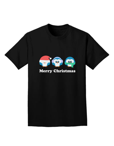 Merry Christmas Penguins See Hear Speak No Evil Adult Dark T-Shirt-Mens T-Shirt-TooLoud-Black-Small-Davson Sales