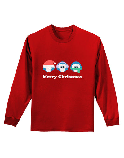 Merry Christmas Penguins See Hear Speak No Evil Adult Long Sleeve Dark T-Shirt-TooLoud-Red-Small-Davson Sales