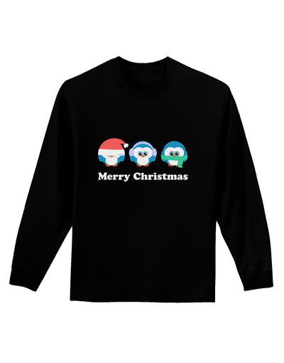 Merry Christmas Penguins See Hear Speak No Evil Adult Long Sleeve Dark T-Shirt-TooLoud-Black-Small-Davson Sales