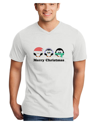 Merry Christmas Penguins See Hear Speak No Evil Adult V-Neck T-shirt-Mens V-Neck T-Shirt-TooLoud-White-Small-Davson Sales