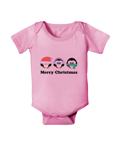 Merry Christmas Penguins See Hear Speak No Evil Baby Romper Bodysuit-Baby Romper-TooLoud-Light-Pink-06-Months-Davson Sales