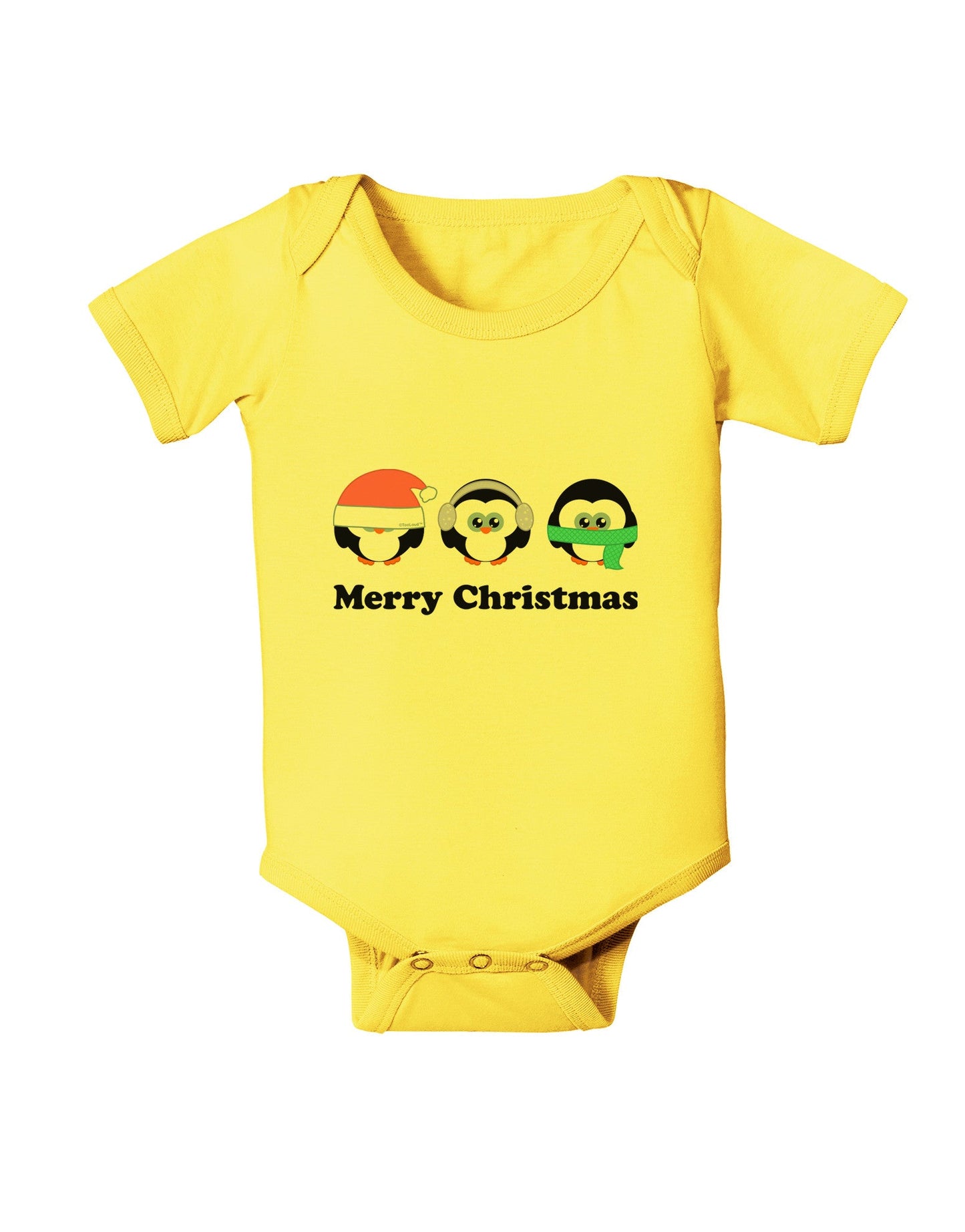 Merry Christmas Penguins See Hear Speak No Evil Baby Romper Bodysuit-Baby Romper-TooLoud-Yellow-06-Months-Davson Sales