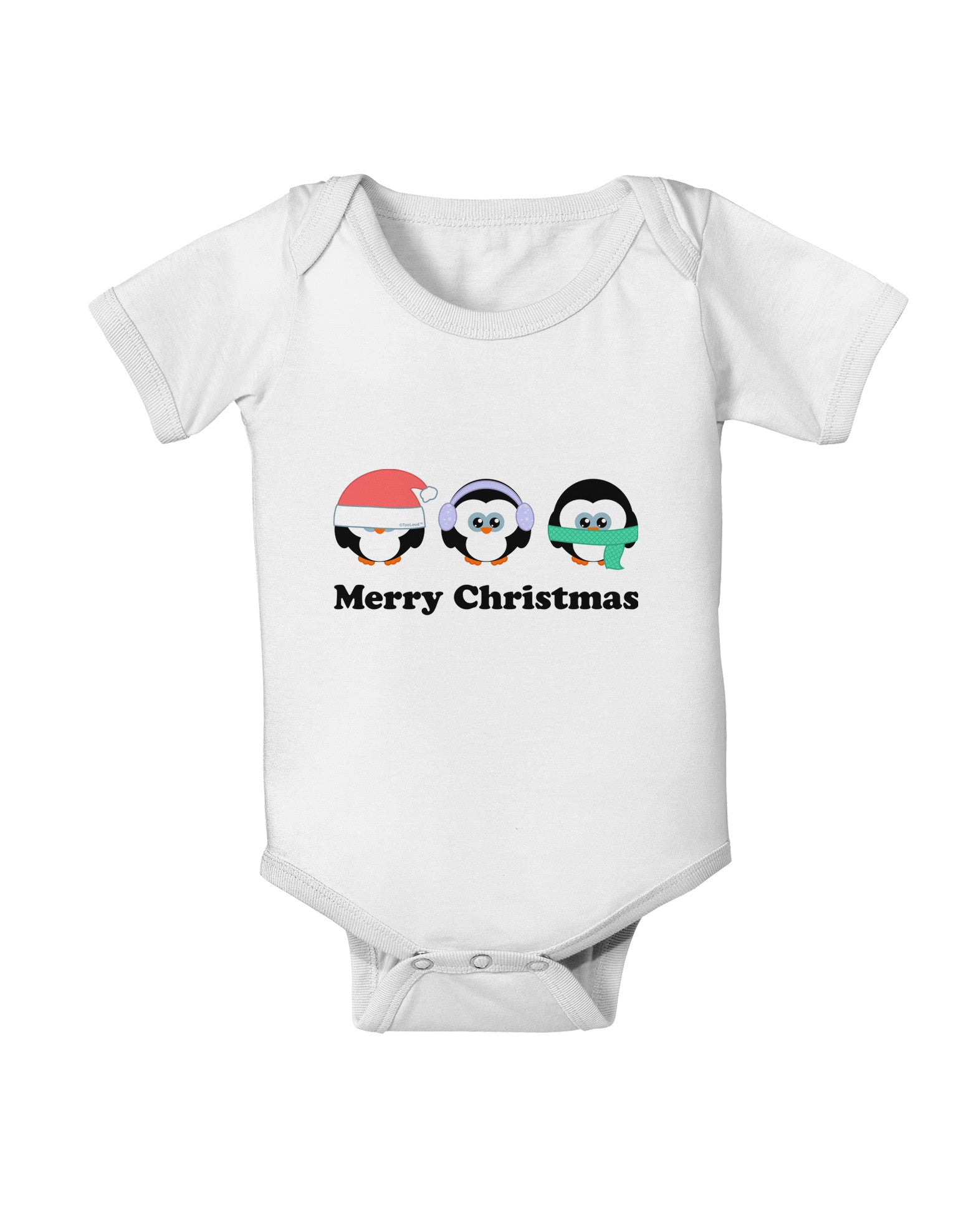 Merry Christmas Penguins See Hear Speak No Evil Baby Romper Bodysuit-Baby Romper-TooLoud-White-06-Months-Davson Sales