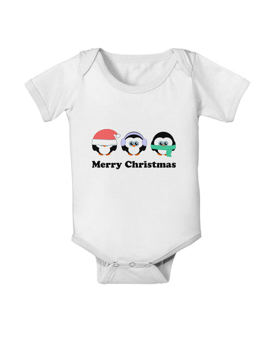 Merry Christmas Penguins See Hear Speak No Evil Baby Romper Bodysuit-Baby Romper-TooLoud-White-06-Months-Davson Sales