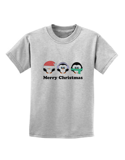 Merry Christmas Penguins See Hear Speak No Evil Childrens T-Shirt-Childrens T-Shirt-TooLoud-AshGray-X-Small-Davson Sales