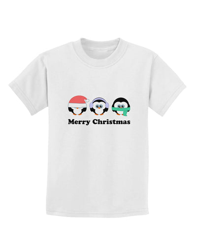 Merry Christmas Penguins See Hear Speak No Evil Childrens T-Shirt-Childrens T-Shirt-TooLoud-White-X-Small-Davson Sales