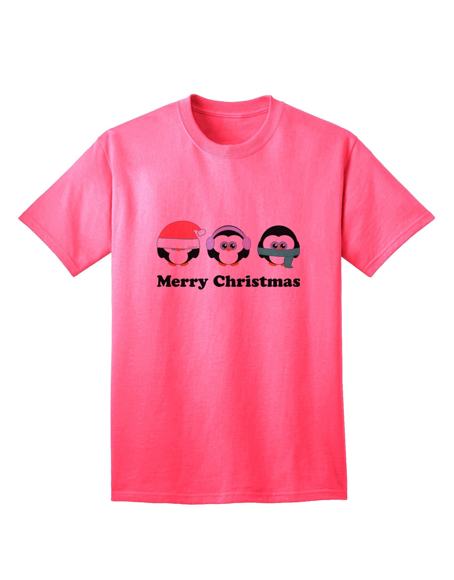 Merry Christmas Penguins - See, Hear, Speak No Evil: Premium Adult T-Shirt Collection-Mens T-shirts-TooLoud-Neon-Pink-Small-Davson Sales
