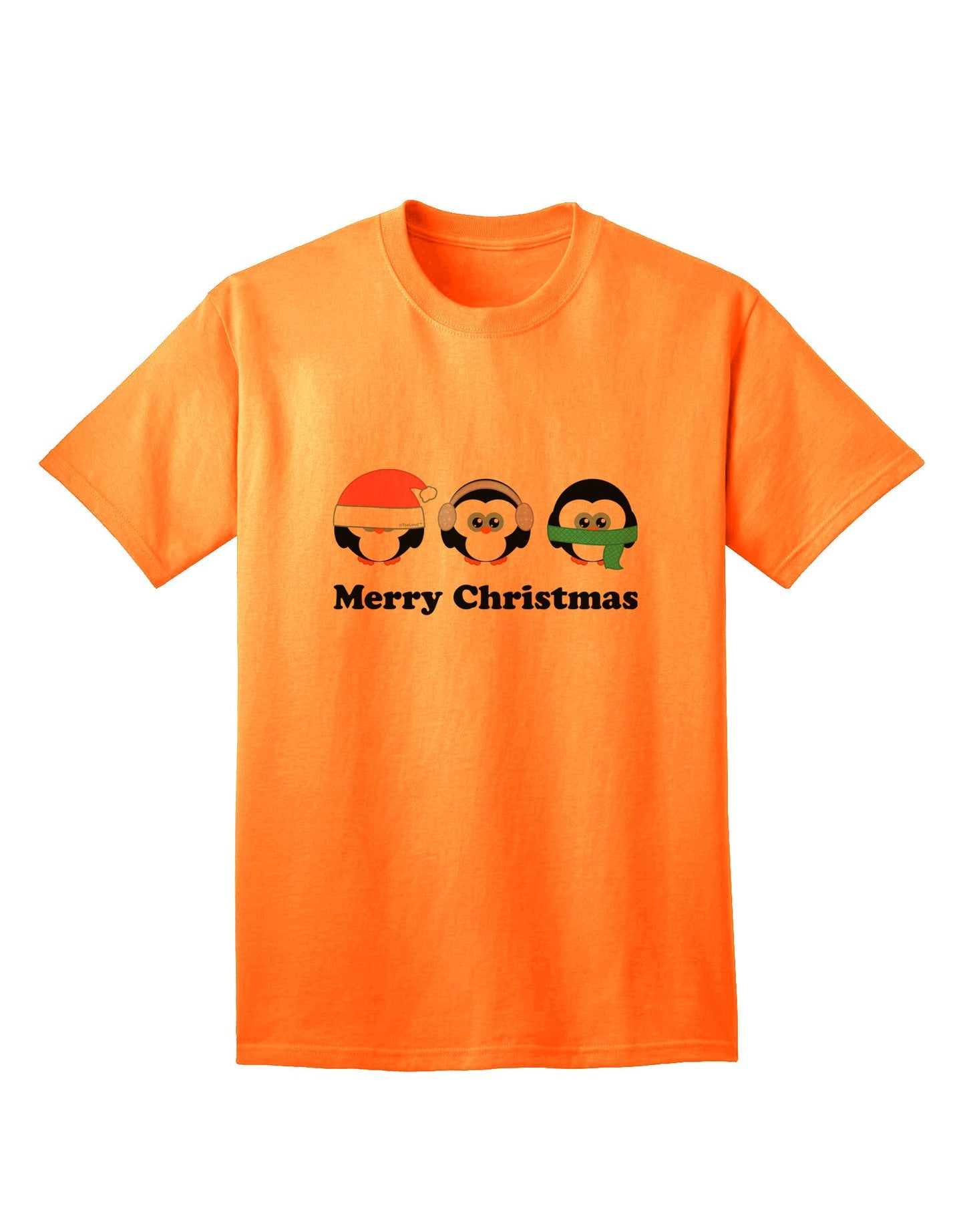 Merry Christmas Penguins - See, Hear, Speak No Evil: Premium Adult T-Shirt Collection-Mens T-shirts-TooLoud-Neon-Orange-Small-Davson Sales
