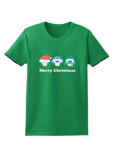 Merry Christmas Penguins See Hear Speak No Evil Womens Dark T-Shirt-TooLoud-Kelly-Green-X-Small-Davson Sales