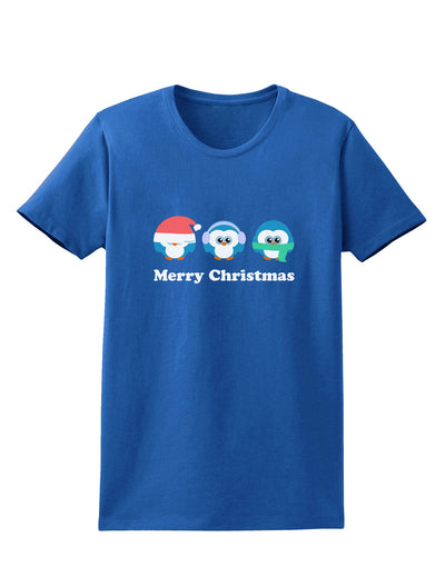 Merry Christmas Penguins See Hear Speak No Evil Womens Dark T-Shirt-TooLoud-Royal-Blue-X-Small-Davson Sales