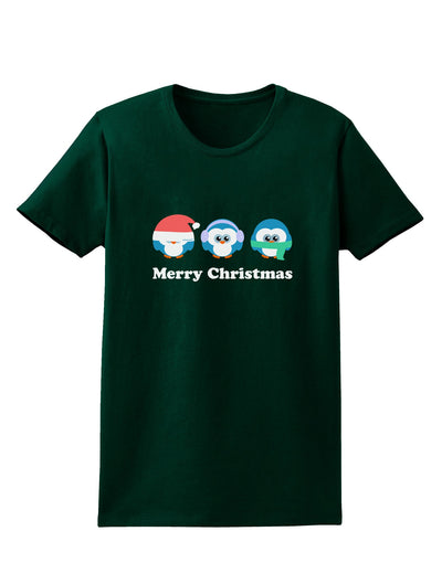 Merry Christmas Penguins See Hear Speak No Evil Womens Dark T-Shirt-TooLoud-Forest-Green-Small-Davson Sales