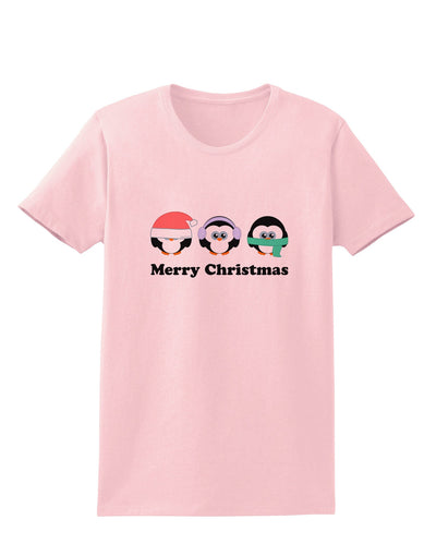 Merry Christmas Penguins See Hear Speak No Evil Womens T-Shirt-Womens T-Shirt-TooLoud-PalePink-X-Small-Davson Sales