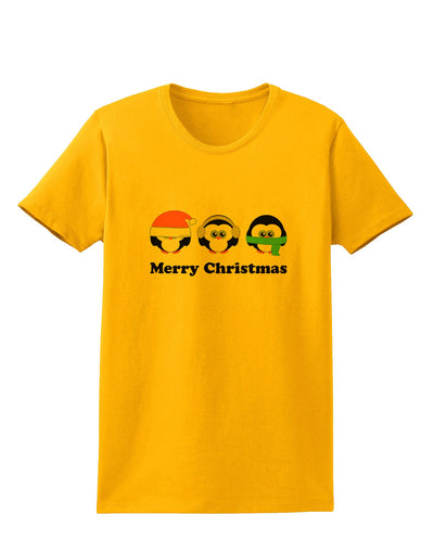 Merry Christmas Penguins See Hear Speak No Evil Womens T-Shirt-Womens T-Shirt-TooLoud-Gold-X-Small-Davson Sales