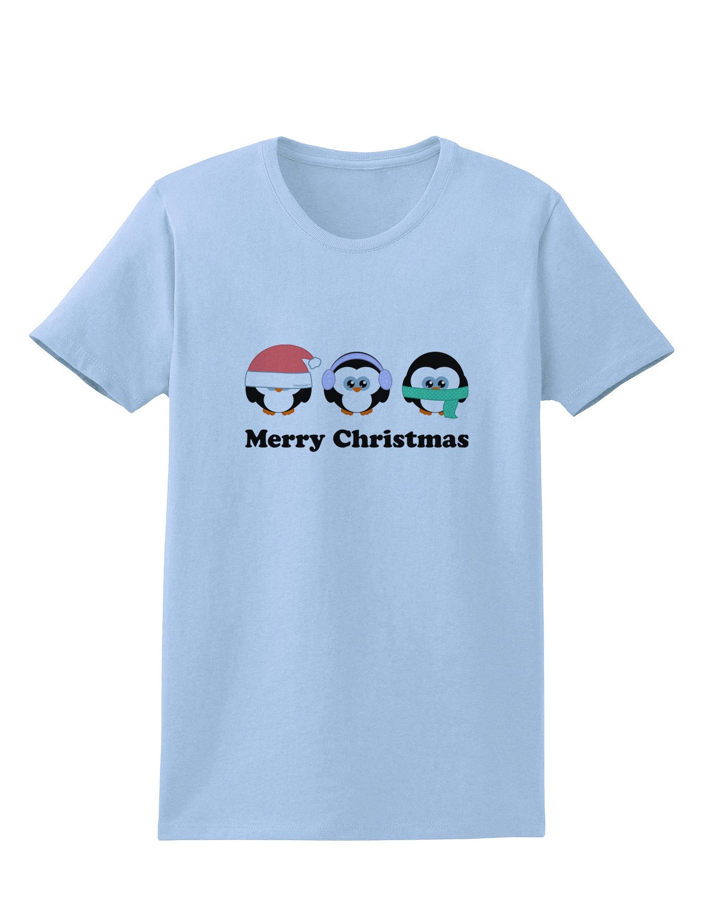 Merry Christmas Penguins See Hear Speak No Evil Womens T-Shirt-Womens T-Shirt-TooLoud-Light-Blue-X-Small-Davson Sales