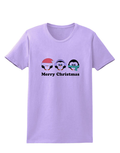 Merry Christmas Penguins See Hear Speak No Evil Womens T-Shirt-Womens T-Shirt-TooLoud-Lavender-X-Small-Davson Sales