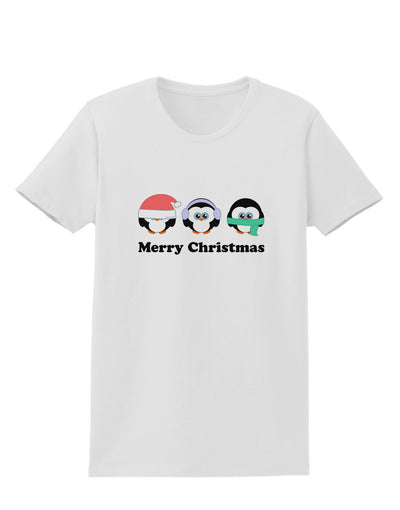 Merry Christmas Penguins See Hear Speak No Evil Womens T-Shirt-Womens T-Shirt-TooLoud-White-X-Small-Davson Sales