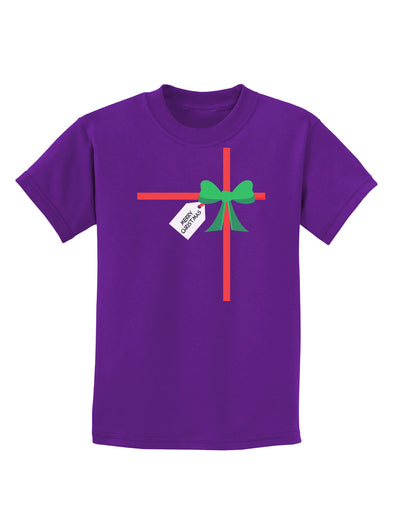 Merry Christmas Present Gift Childrens Dark T-Shirt-Childrens T-Shirt-TooLoud-Purple-X-Small-Davson Sales