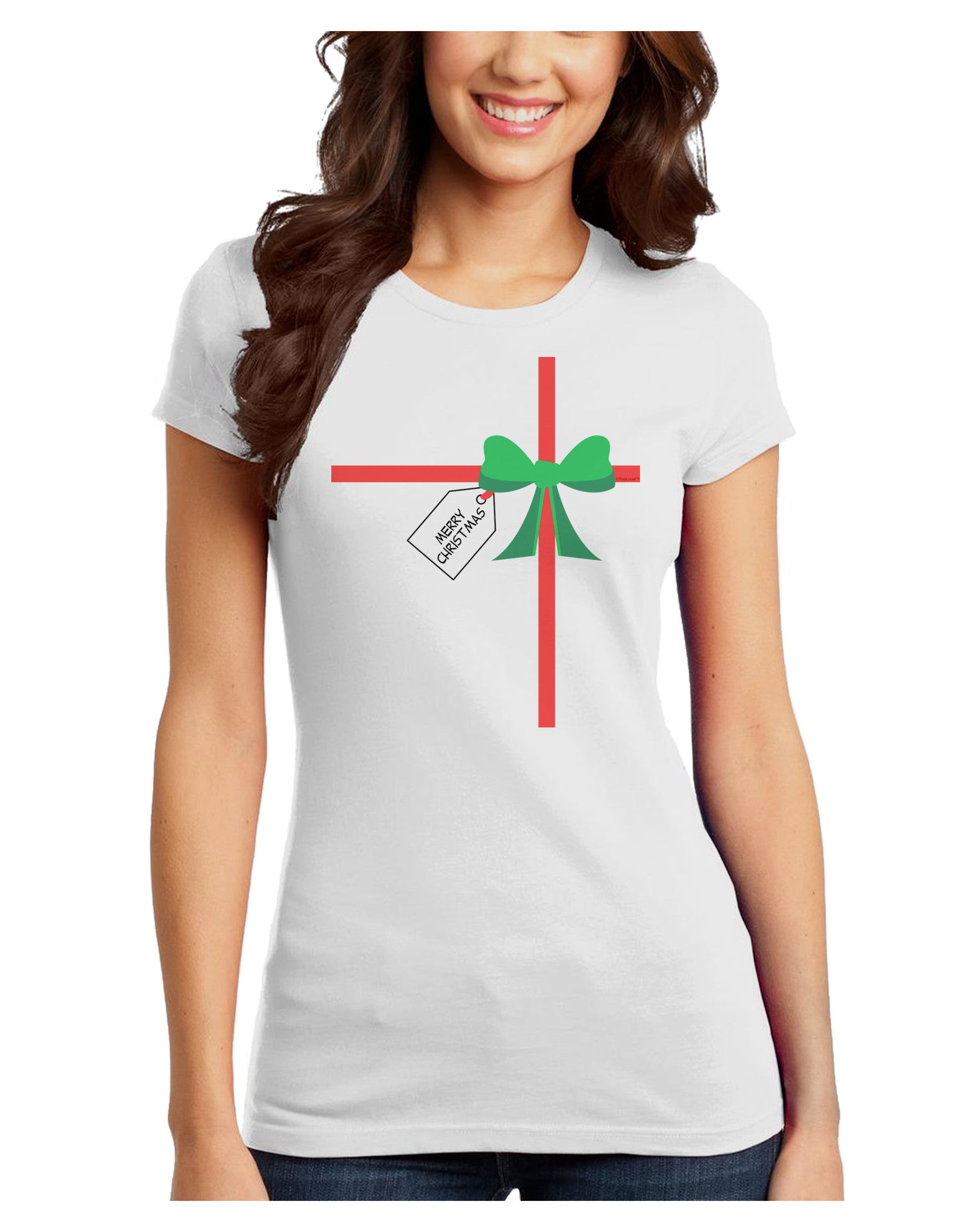 Merry Christmas Present Gift Juniors T-Shirt-Womens Juniors T-Shirt-TooLoud-White-Juniors Fitted XS-Davson Sales