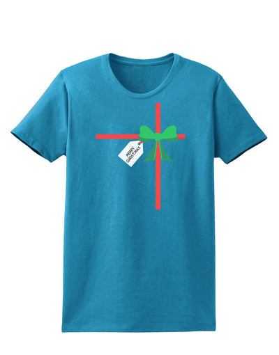 Merry Christmas Present Gift Womens Dark T-Shirt-TooLoud-Turquoise-X-Small-Davson Sales