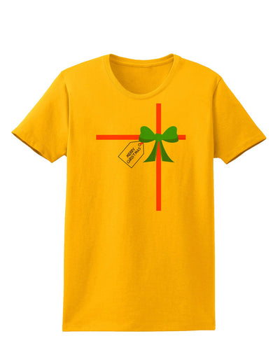 Merry Christmas Present Gift Womens T-Shirt-Womens T-Shirt-TooLoud-Gold-X-Small-Davson Sales