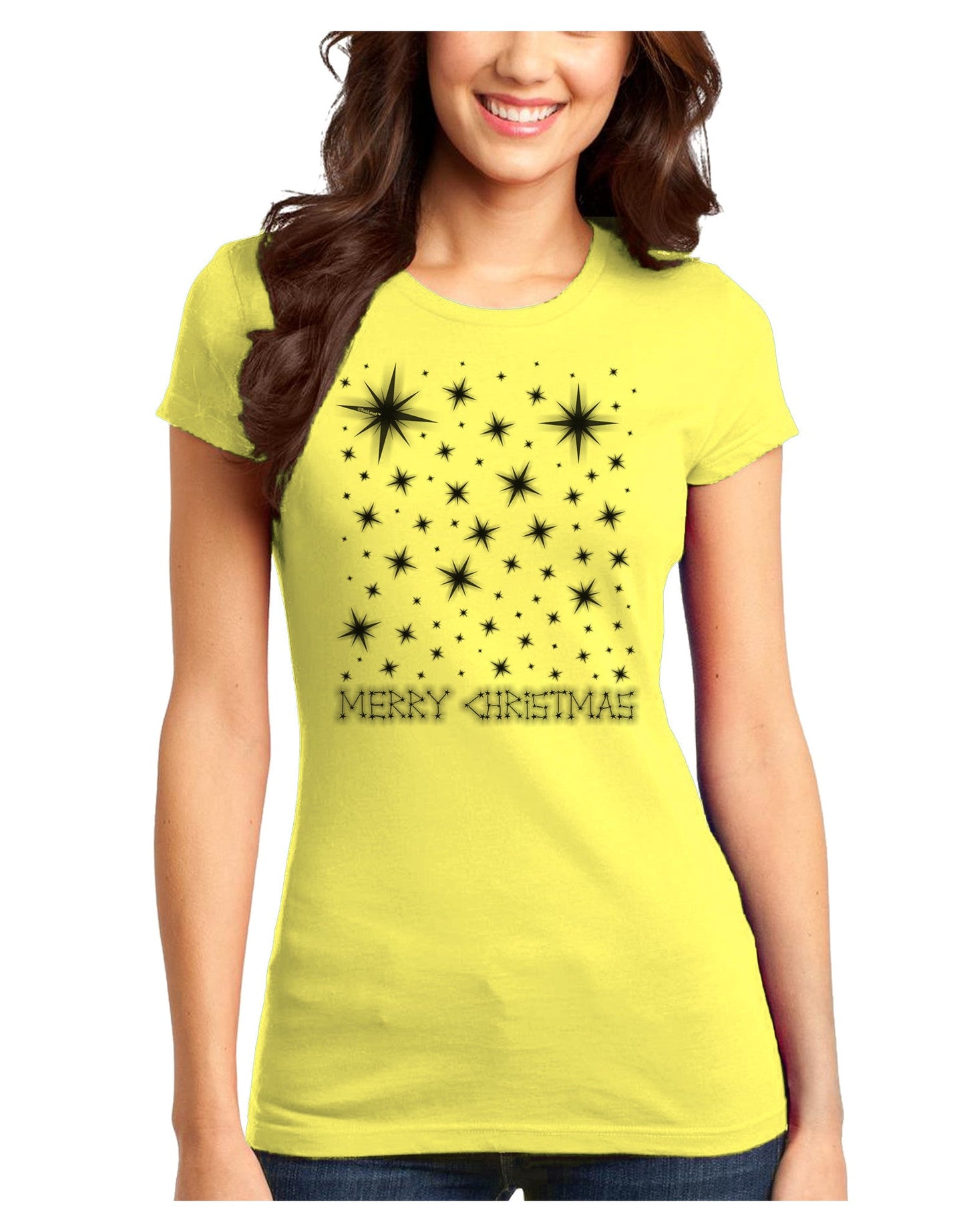 Merry Christmas Shining Night Stars Juniors T-Shirt-Womens Juniors T-Shirt-TooLoud-Yellow-Juniors Fitted XS-Davson Sales