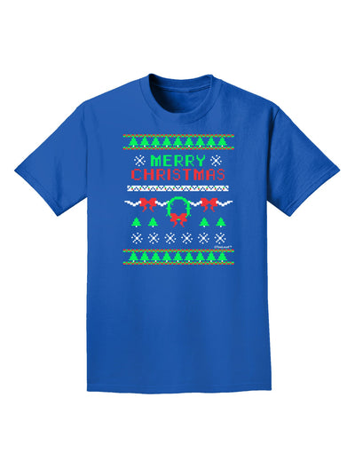 Merry Christmas Ugly Christmas Sweater Adult Dark T-Shirt-Mens T-Shirt-TooLoud-Royal-Blue-Small-Davson Sales