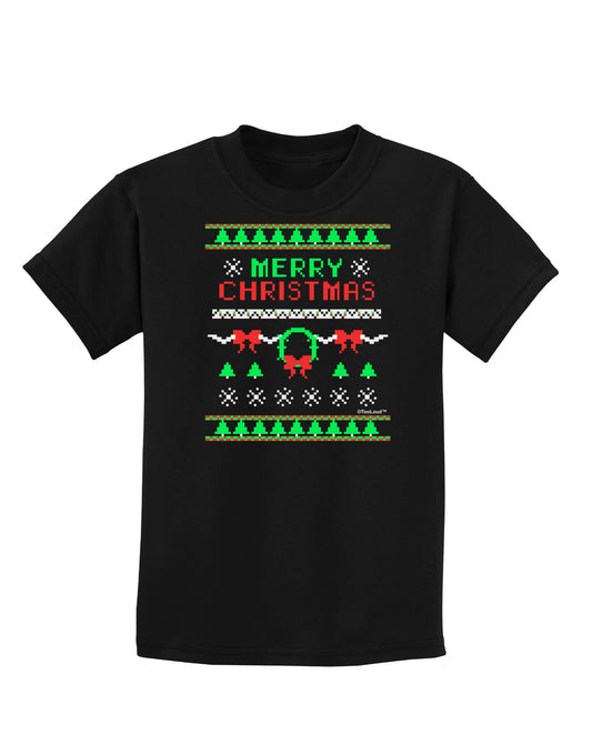 Merry Christmas Ugly Christmas Sweater Childrens Dark T-Shirt-Childrens T-Shirt-TooLoud-Black-X-Small-Davson Sales