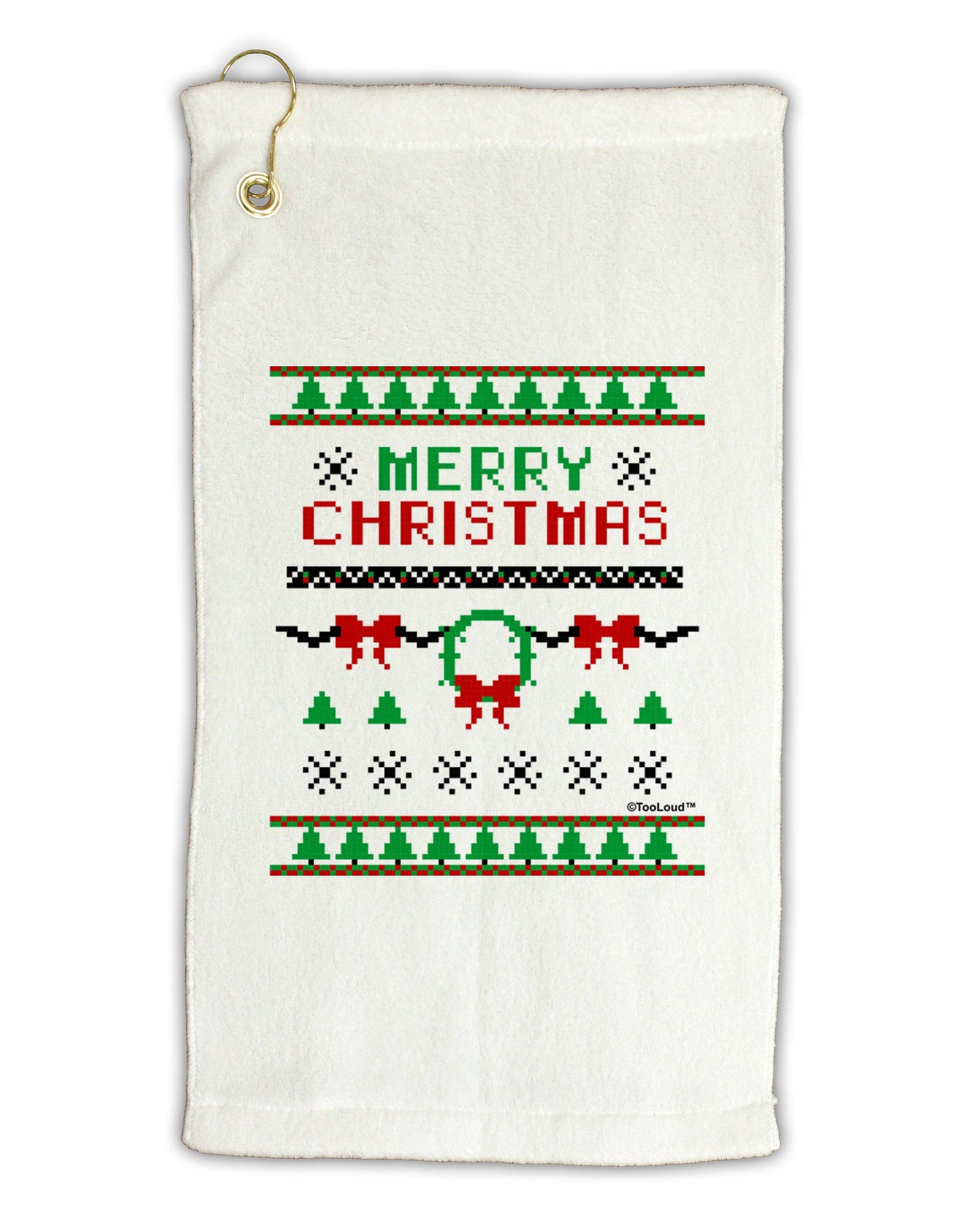 Merry Christmas Ugly Christmas Sweater Micro Terry Gromet Golf Towel 16 x 25 inch-Golf Towel-TooLoud-White-Davson Sales