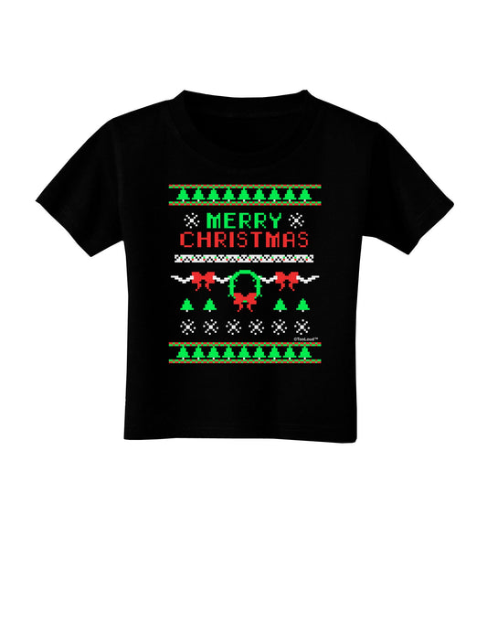 Merry Christmas Ugly Christmas Sweater Toddler T-Shirt Dark-Toddler T-Shirt-TooLoud-Black-2T-Davson Sales