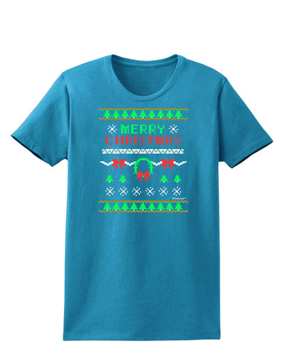 Merry Christmas Ugly Christmas Sweater Womens Dark T-Shirt-TooLoud-Turquoise-X-Small-Davson Sales