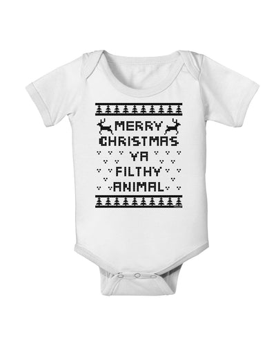 Merry Christmas Ya Filthy Animal Christmas Sweater Baby Romper Bodysuit-Baby Romper-TooLoud-White-06-Months-Davson Sales