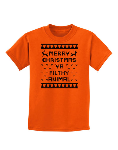 Merry Christmas Ya Filthy Animal Christmas Sweater Childrens T-Shirt-Childrens T-Shirt-TooLoud-Orange-X-Small-Davson Sales