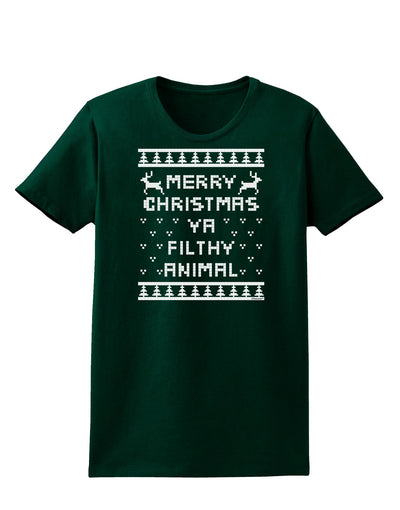 Merry Christmas Ya Filthy Animal Christmas Sweater Womens Dark T-Shirt-TooLoud-Forest-Green-Small-Davson Sales