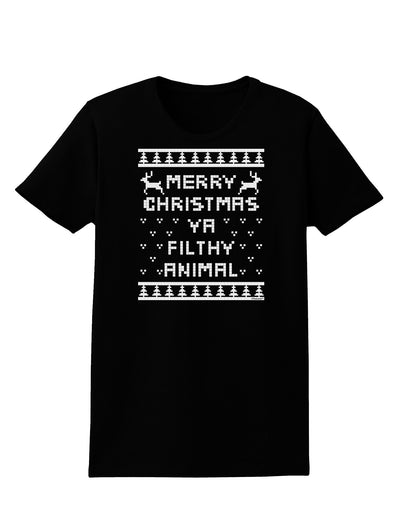 Merry Christmas Ya Filthy Animal Christmas Sweater Womens Dark T-Shirt-TooLoud-Black-X-Small-Davson Sales