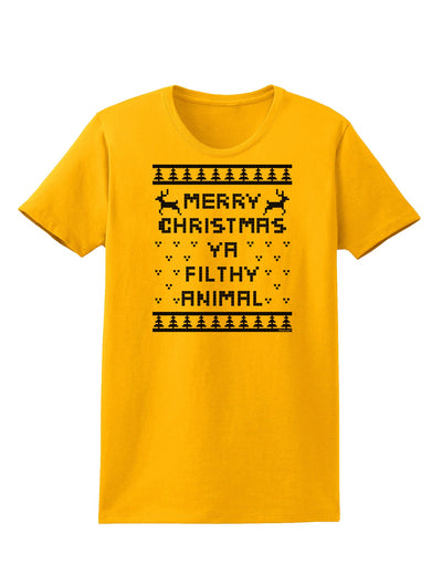 Merry Christmas Ya Filthy Animal Christmas Sweater Womens T-Shirt-Womens T-Shirt-TooLoud-Gold-X-Small-Davson Sales