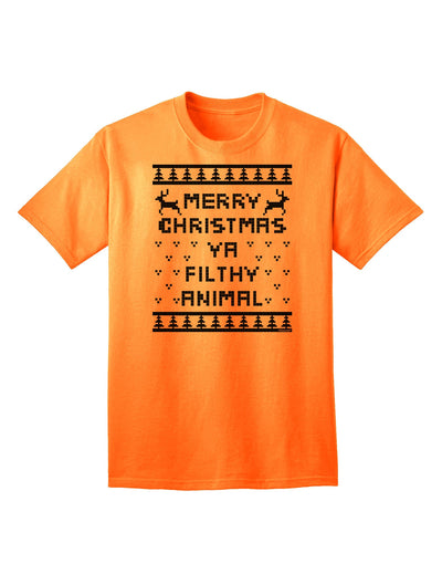 Merry Christmas Ya Filthy Animal - Premium Adult Christmas Sweater T-Shirt Collection-Mens T-shirts-TooLoud-Neon-Orange-Small-Davson Sales