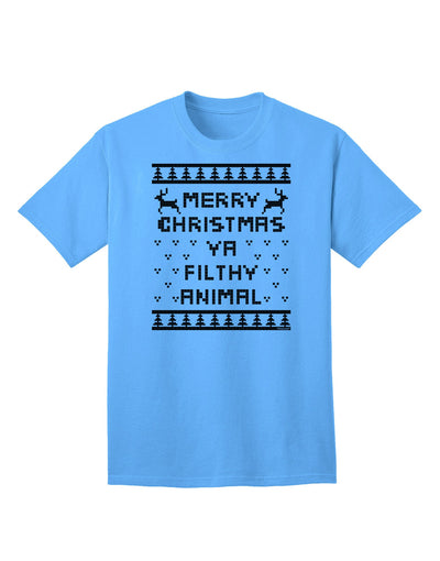 Merry Christmas Ya Filthy Animal - Premium Adult Christmas Sweater T-Shirt Collection-Mens T-shirts-TooLoud-Aquatic-Blue-Small-Davson Sales