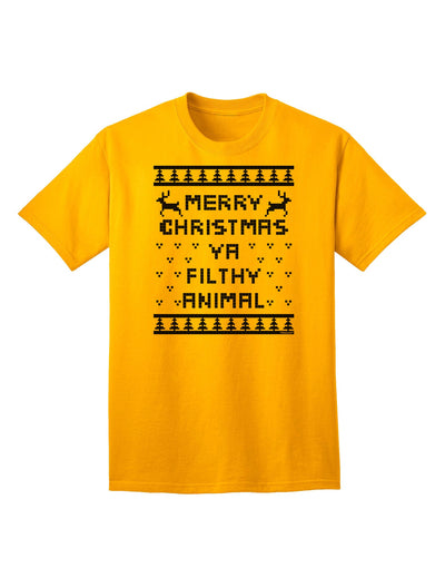 Merry Christmas Ya Filthy Animal - Premium Adult Christmas Sweater T-Shirt Collection-Mens T-shirts-TooLoud-Gold-Small-Davson Sales