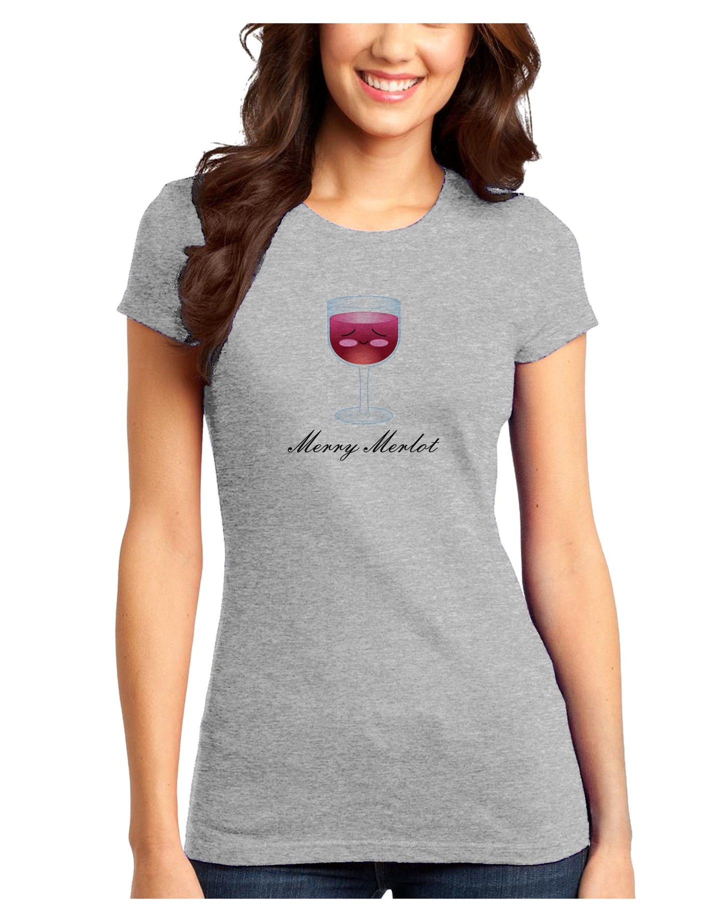 Merry Merlot Text Juniors T-Shirt-Womens Juniors T-Shirt-TooLoud-Ash-Gray-Juniors Fitted XS-Davson Sales