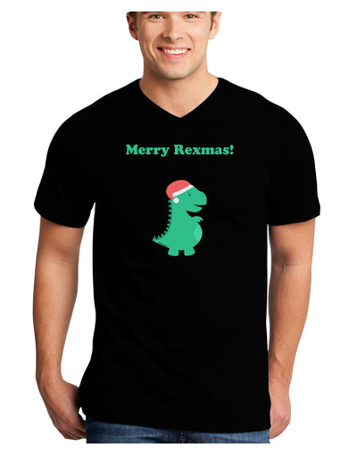 Merry Rexmas T-Rex Dinosaur Christmas Adult Dark V-Neck T-Shirt-TooLoud-Black-Small-Davson Sales
