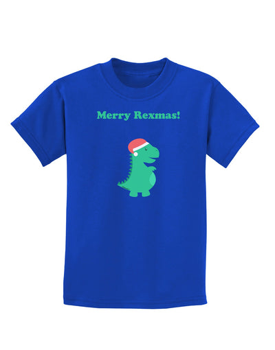 Merry Rexmas T-Rex Dinosaur Christmas Childrens Dark T-Shirt-Childrens T-Shirt-TooLoud-Royal-Blue-X-Small-Davson Sales